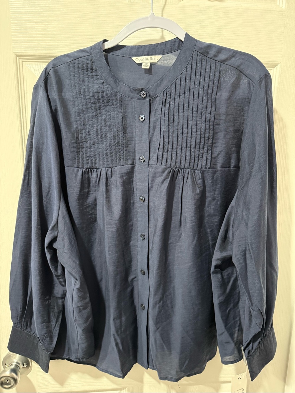 Ophelia Rose Women's Navy Pintuck Button-Front Blouse